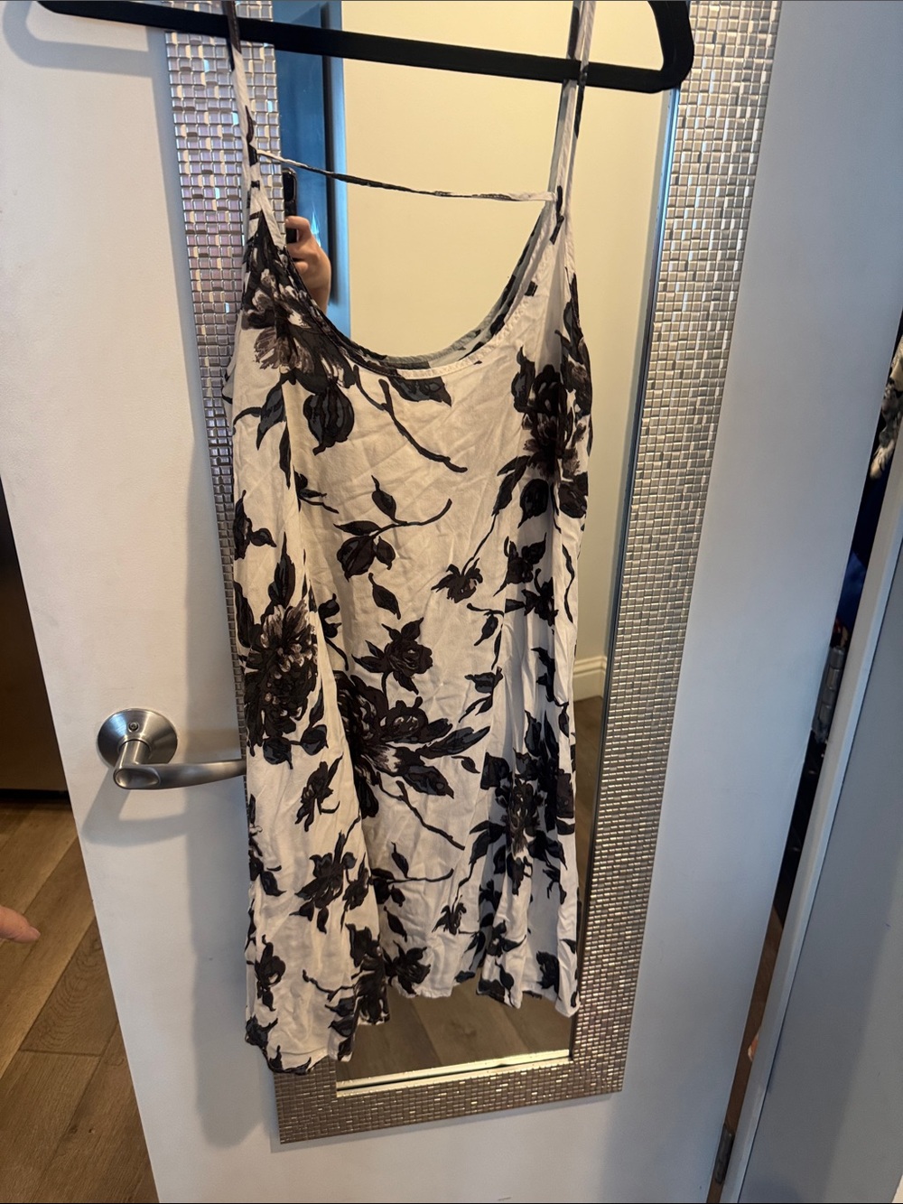 Free People white Slip Dress with Black Floral Design
